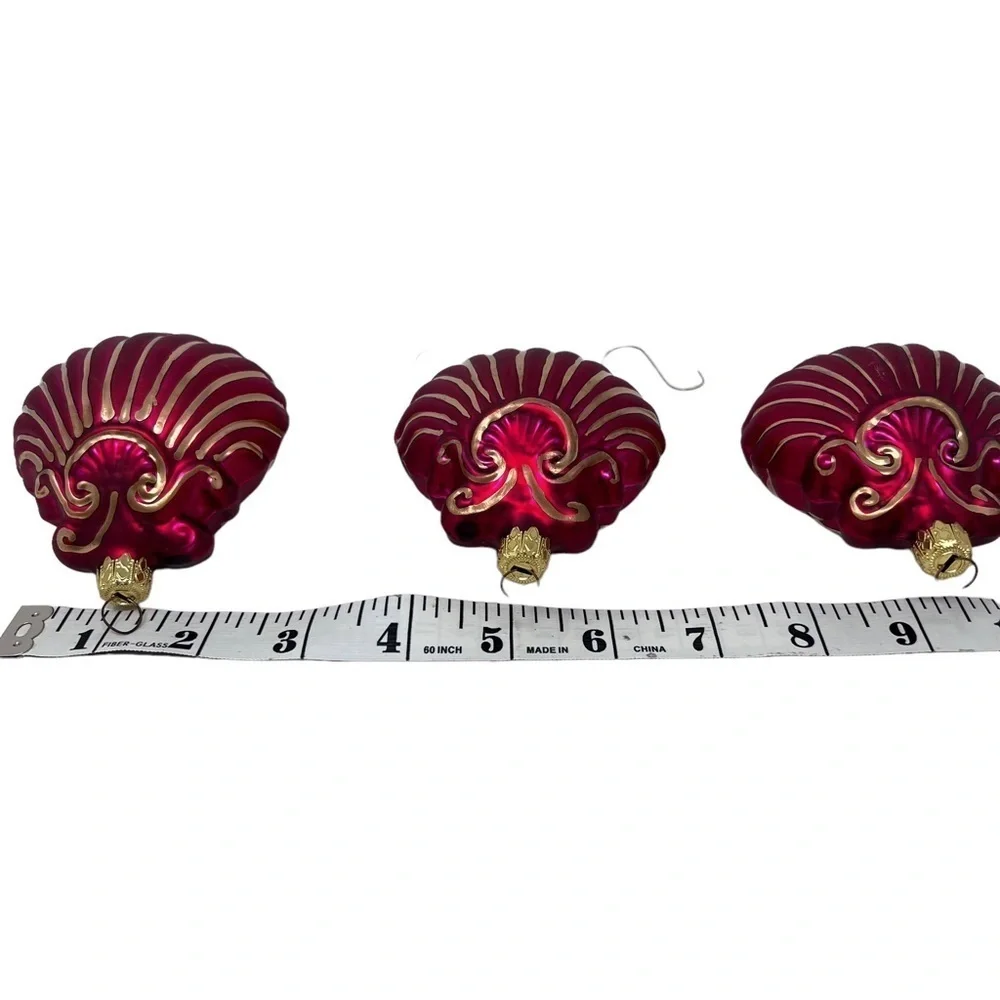 VTG Tannenbaum Collection Four Poland Blown Glass Red Gold Sea Shell Ornaments
